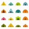 Tent forms icons set in flat style
