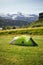 Tent front of the glacier