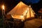 Tent at glamping, night