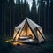 A tent in the middle of a forest at night created with Generative AI technology