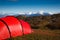 Tent in mountaineous terrain