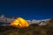 Tent near Muhu Pass, Karachay-Cherkessia. Caucasus Mountains at night