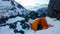 Tent in the snow near Fitz Roy mountain in the Patagonia region near El Chalten, Argentina.