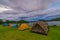 Tent spots along the reservoir in the middle of the forest