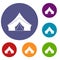 Tent with a triangular roof icons set