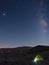 Tent under stars in desert vacation