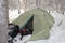 Tent in winter setting