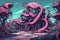 Tentacle Art House: A Surreal and Scary 3D Rendered Illustration of an Octopus-Infested Abode