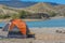 Tenting at the beautiful Flaming Gorge Reservoir, National Recreation Area of Utah