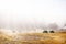 Tents on a foggy, sunny morning in the Slovak Tatras