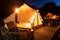 Tents at glamping, night