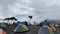 Tents are in the Shira Cave Camp. Foggy mountain landscape. Climbing Kilimanjaro, Africa