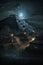 Teotihuacan at night, fantasy vertical view of ancient pyramids in Mexico, generative AI