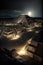 Teotihuacan at night, fantasy vertical view of ancient pyramids in Mexico, generative AI