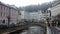 Tepla River in the resort area of the town, evening view, Karlovy Vary, Czechia