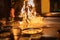 Teppanyaki Chef Cooking With Flames