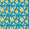 Tequila bottles and lemon sliced pattern in blue background