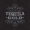 Tequila Gold Logo. Tequila Gold label. Premium Packaging Design. Lettering Composition and Curlicues Decorative Elements.