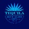 Tequila label. Blue Agave Tequila logo or emblem. Blue classic letters and agave plant. Packaging label.