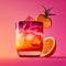 Tequila Sunrise Margarita Cocktail on Pink, Tropical Party Coctail, Abstract Generative AI Illustration