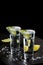 Tequila tall shot glasses  with lime