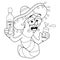 Tequila worm drinking a bottle of tequila. Vector black and white coloring page.