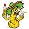Tequila worm drinking a bottle of tequila. Vector illustration