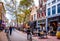 Terasses line the busy shopping street named Diezerstraat in the center of the historic hanseatic city of Zwolle