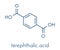 Terephthalic acid, polyester PET, polyethylene terephthalate plastic building block. Skeletal formula.