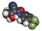 Teriflunomide multiple sclerosis MS drug molecule. Atoms are represented as spheres with conventional color coding: hydrogen .