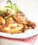 Teriyaki chicken. Baked chicken with fresh rosemary. Homemade food. Symbolic image.