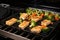 teriyaki tofu steaks grilling on a stovetop grill pan