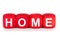 Term HOME - built from red wooden cubes on white background, isolated