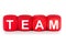 Term TEAM - built from red wooden cubes on white background, isolated