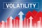 Term Volatility on financial market, blue and red finance background from columns, arrows