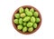 Terminalia chebula or chebulic myrobalans, fruits isolated on white background. top view,flat lay