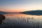 Ternate, Lake Comabbio, Italy. View towards Corgeno, at sunset, at the end of autumn