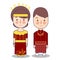 Ternate North Maluku province wedding Couple, cute Indonesian traditional clothes costume bride and groom cartoon vector