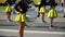 Ternopil, Ukraine July 31, 2020: Close-up of female hands drummers are knocking in the drum of their sticks. Majorettes