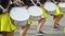 Ternopil, Ukraine June 27, 2019: Close-up of female hands drummers are knocking in the drum of their sticks