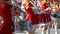 Ternopil, Ukraine June 27, 2019: Street performance on the occasion of the holiday. Close-up of female hands drummers