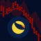 Terra coin crash. Cryptocurrency token crisis symbol on dark blue background. Terra Luna coin price downtrend price crash.