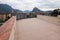 Terrace above the roof of a building in the city of Lugano in Switzerland.