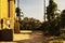 Terrace with ancient vases and greenery