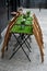 Terrace with artificial grass on the table