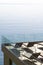Terrace with bathing buns facing Mediterranean sea  in Camogli