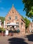 Terrace of cafe in old town hall in fortified city Woudrichem, N