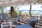 Terrace in front of the beach in kamari on the island of santorini