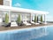 Terrace by the pool with sun loungers near the modern house