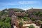 Terrace, towers and wall of medieval Alcazaba fortress of Alhambra, Granada, Spain